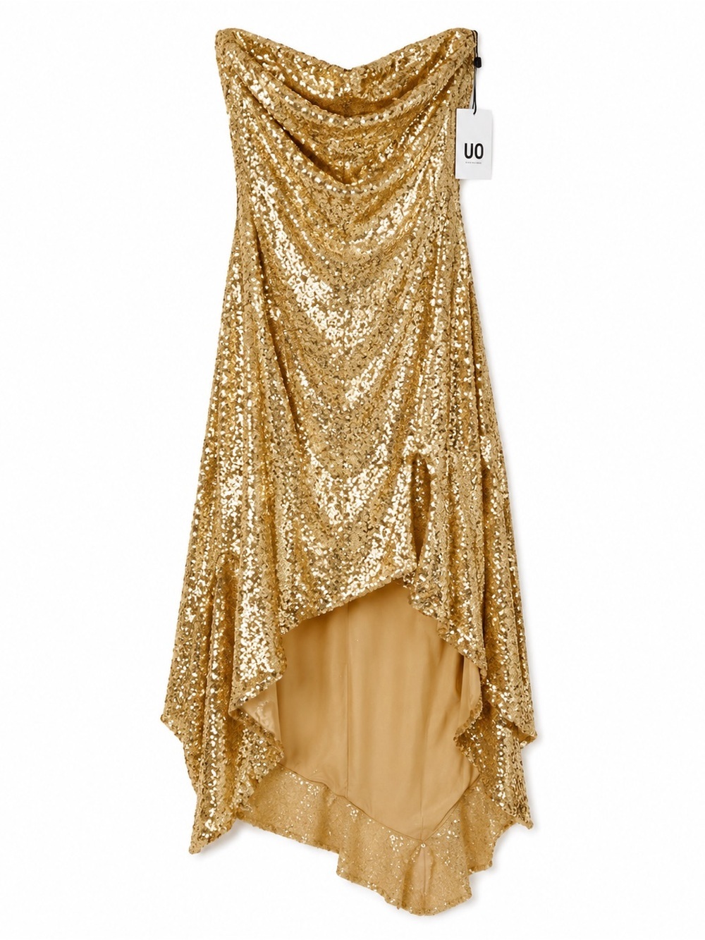 NWT Urban Outfitters Gold Sequin Strapless Hi-Low Dress Size M